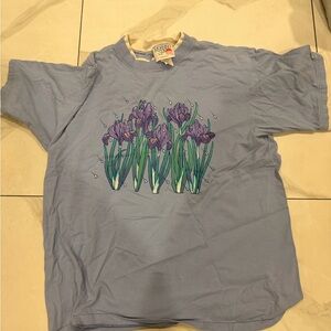 Vintage Floral Iris Graphic Tee - Light Blue